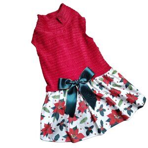 Fitwarm Dog Size Large Pet Dress With Holiday Poinsettia Print and Green Bow